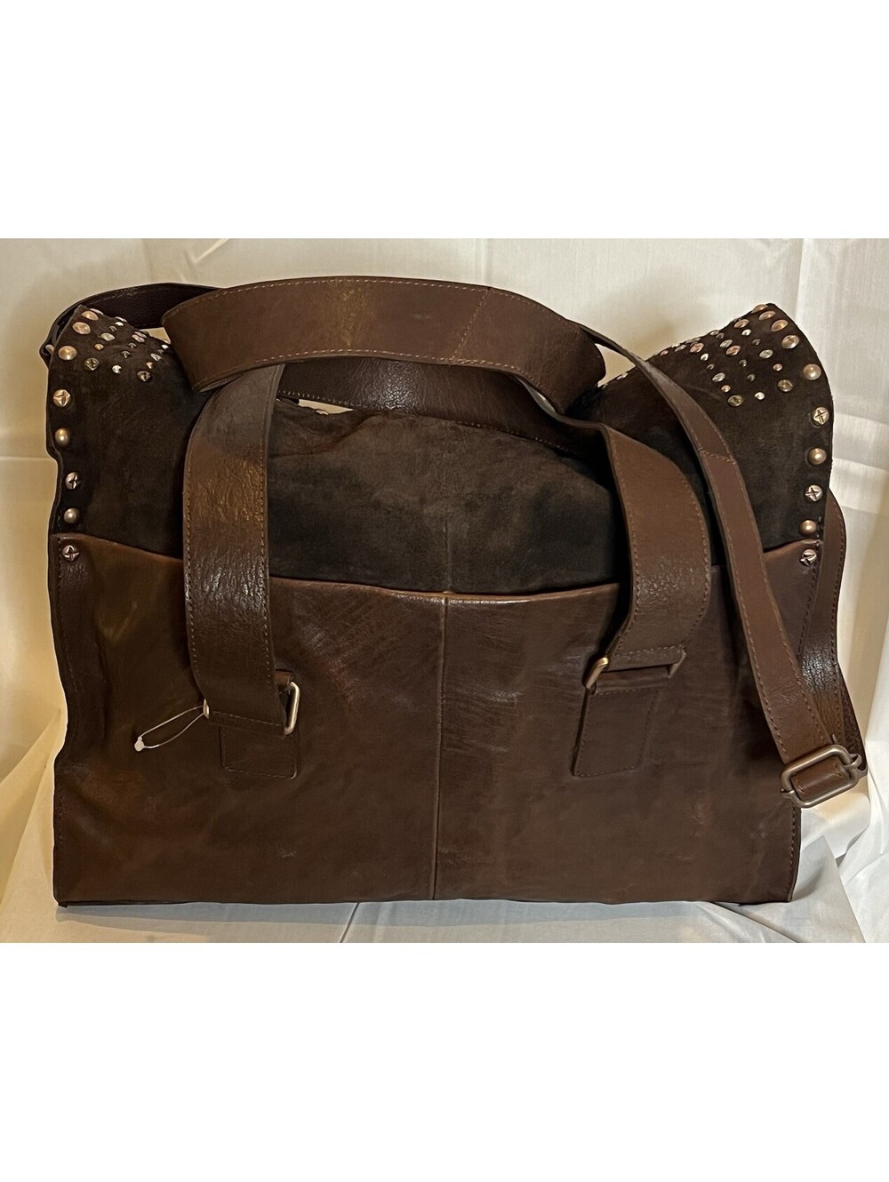 Free People We The Free Shay Stud Tote Leather Suede Espresso Brown NWOT $298 - Picture 4 of 16
